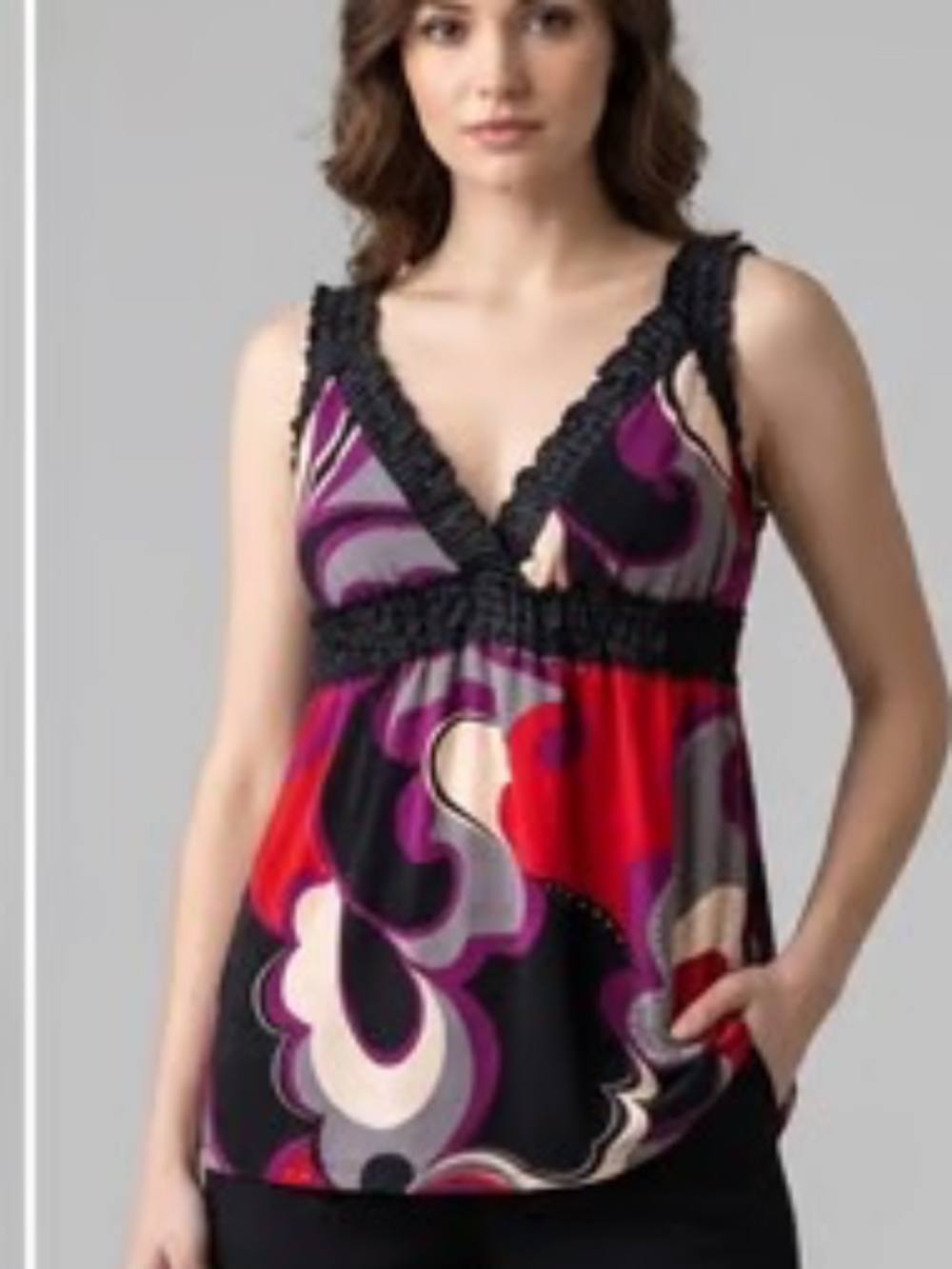 🌀 VINTAGE Y2K FANG PSYCHEDELIC ABSTRACT SWIRL Halter Cami TOP 🌀